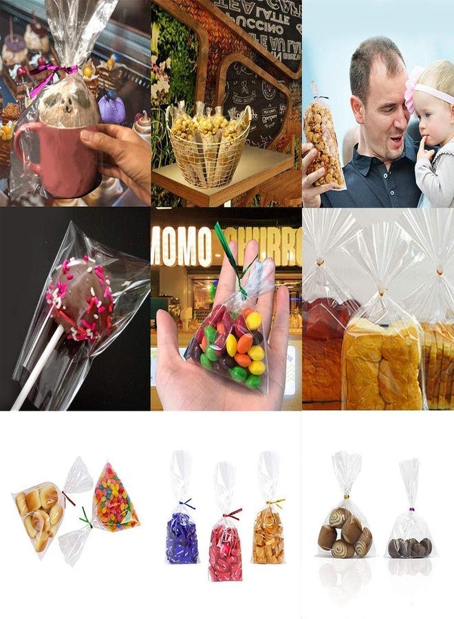 XLSFPY 100PCS Cellophane Bags Clear Plastic Cello Bags 4x6 with 4" Twist Ties 5 Mix Colors - 1.4 mils Thick OPP Treat Bags for Gift Wrapping Packaging Decorations Storage (4'' x 6'') - Image 3